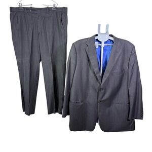 Tom James Corporate Image Suit Men 48L Grey Pinstripe 2pc Set Custom Tailoring